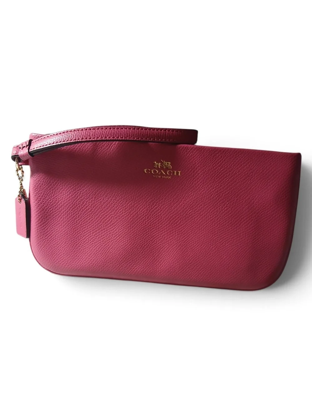 Coach Pink Leather Wristlet Clutch with Gold Logo